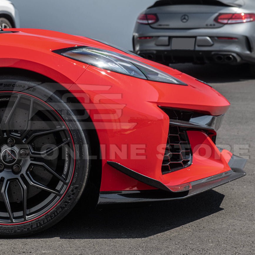 Chevrolet Corvette C8 Z06 Z07 Style Carbon Fiber Front Splitter and Canards Kit 2023-Up