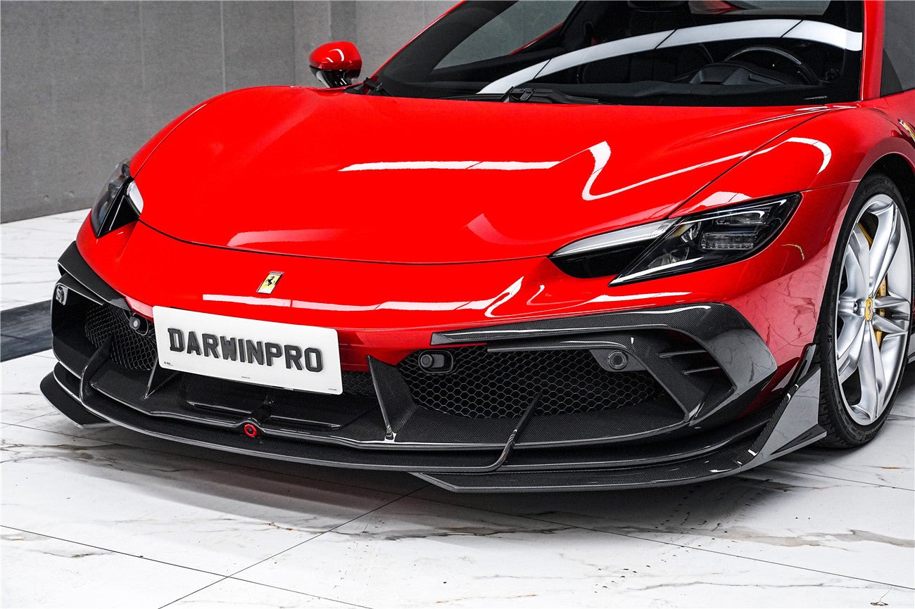 DarwinPRO 2022-2025 Ferrari 296 GTB GTS Type F171 iMP Carbon Fiber Front Bumper Lip Splitter With Camera holes - DarwinPRO Aerodynamics