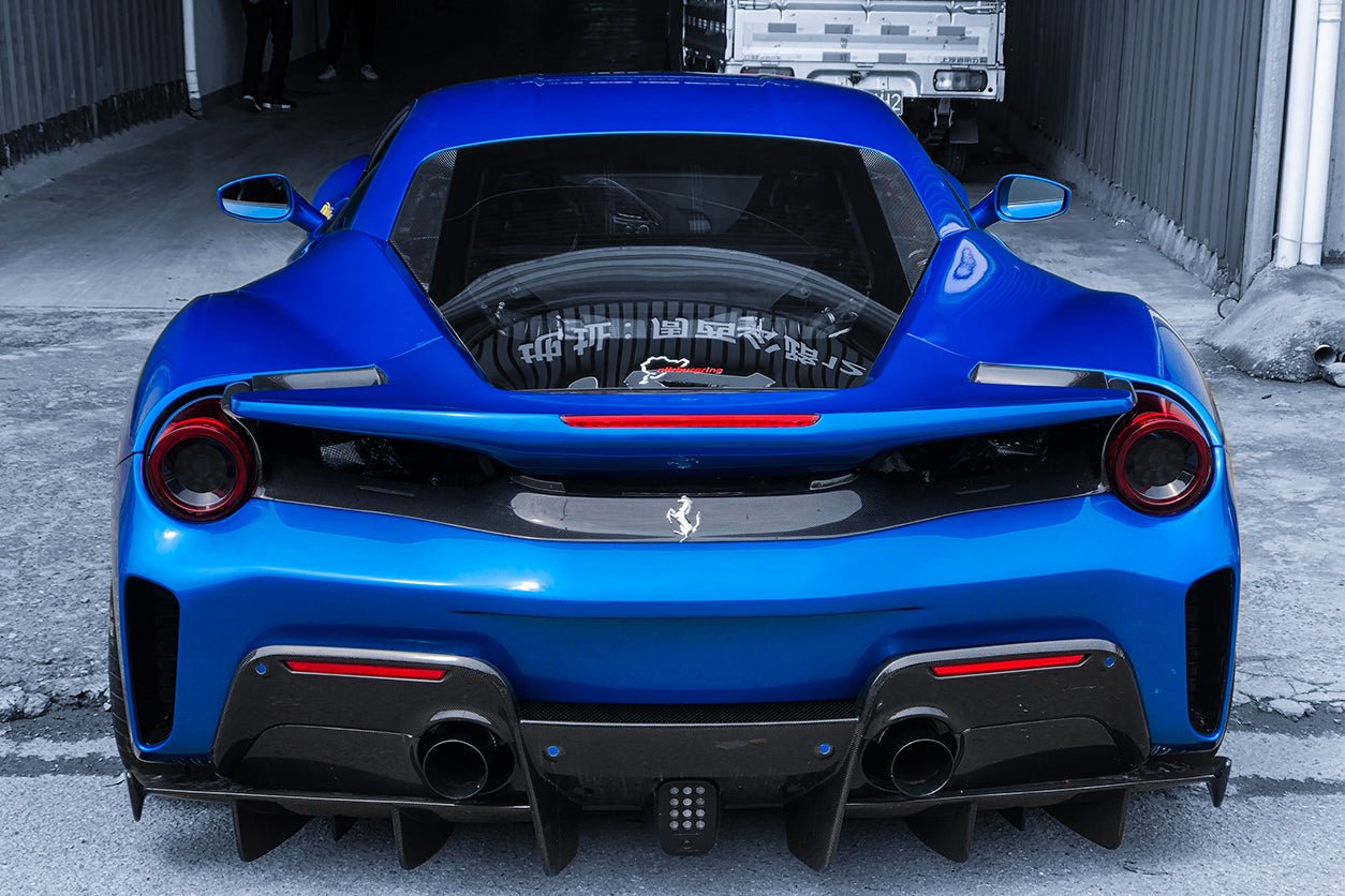 Ferrari 488 GTB Pista Style Partial Carbon Fiber Rear Bumper and Deck Lid Wing 2015-2020