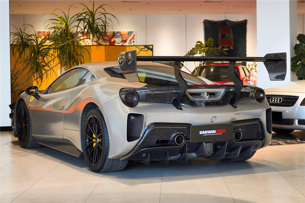 2015 - 2020 Ferrari 488 GTB Challenge Evo Modena Style Rear Bumper With Deck Lid Wing & Diffuser