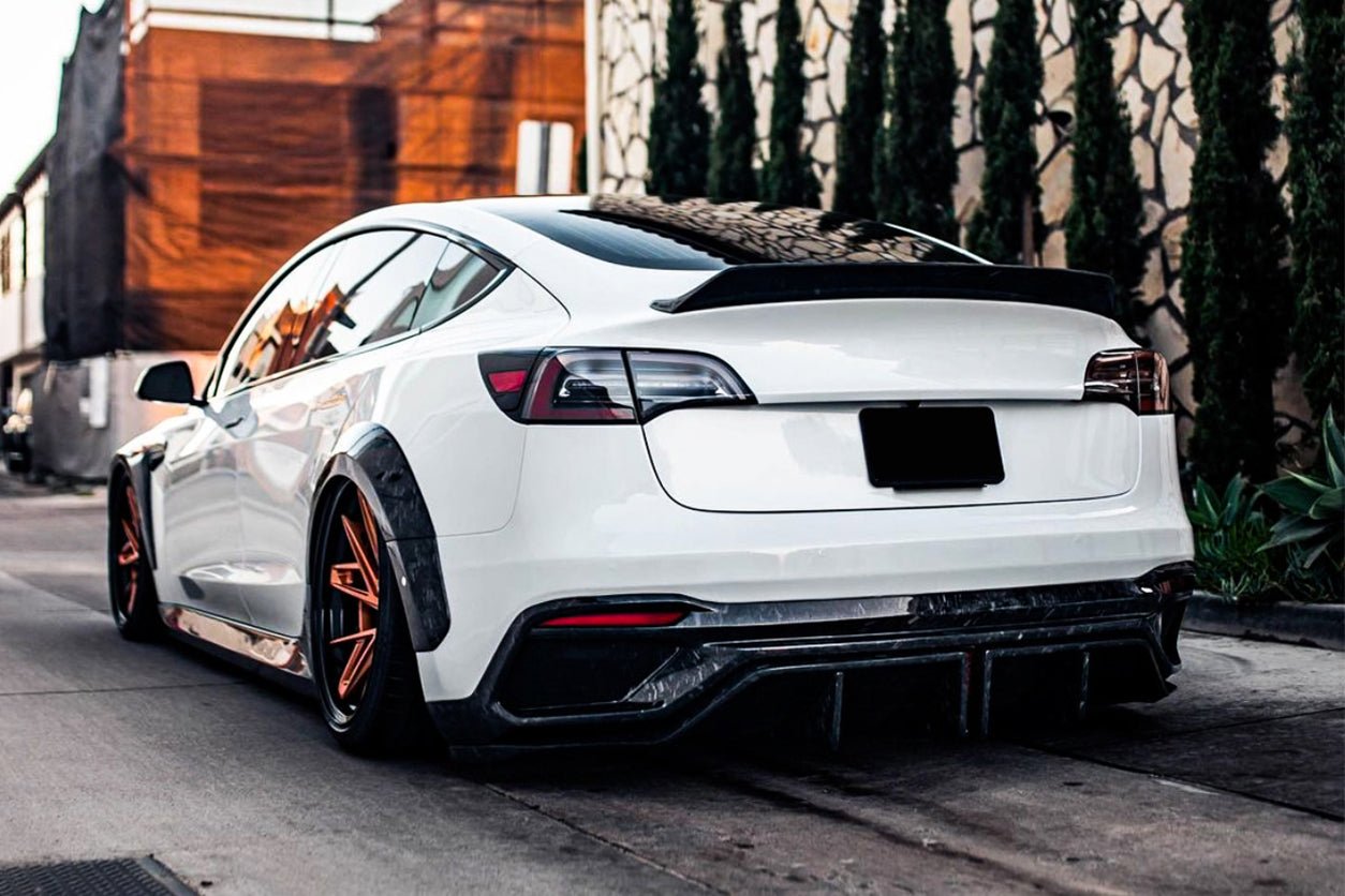Tesla Model 3 IMP Performance Partial Carbon Fiber Rear Bumper with LED Light 2021-2023