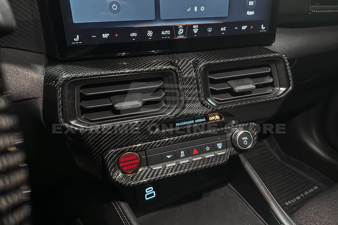 Ford Mustang S650 Factory Style Dry Carbon Fiber AC Outlet Panel Trim Split Screen 2024-Up