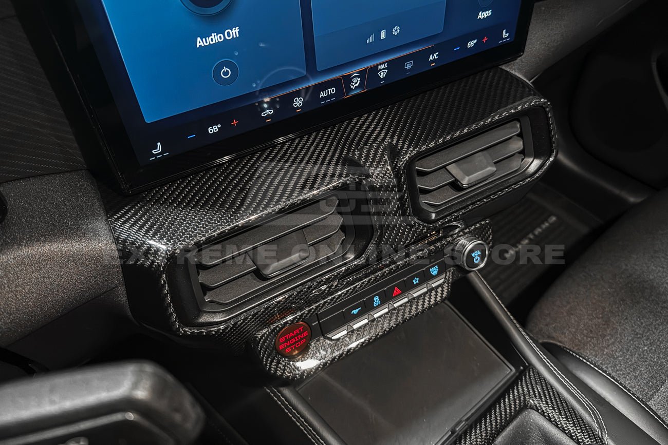 Ford Mustang S650 Factory Style Dry Carbon Fiber AC Outlet Panel Trim Split Screen 2024-Up