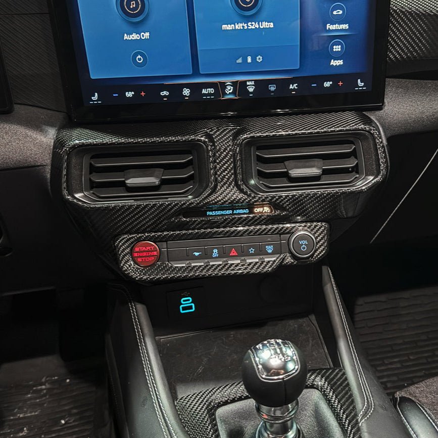Ford Mustang S650 Factory Style Dry Carbon Fiber AC Outlet Panel Trim Split Screen 2024-Up