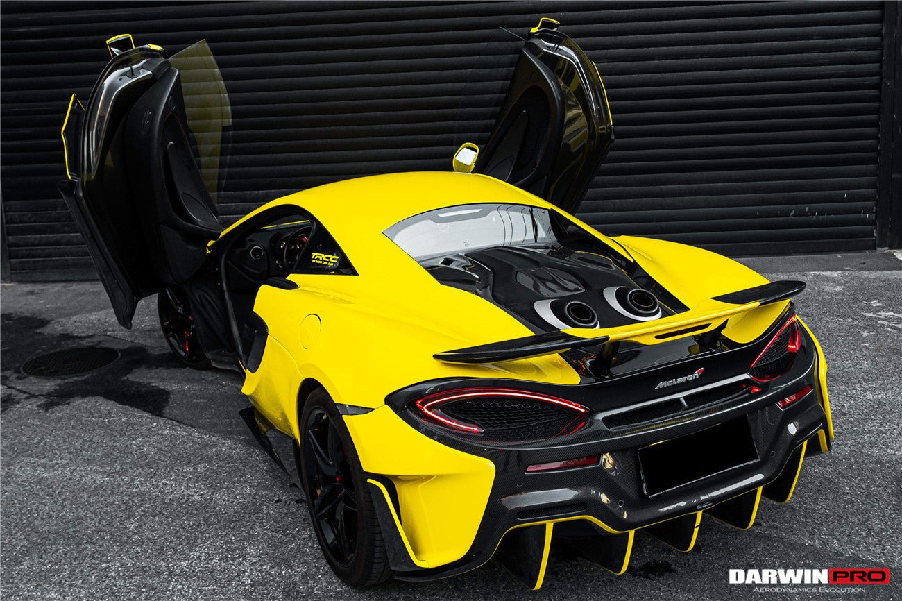 2015 - 2020 McLaren 540C & 570S & 570GT 600LT-Style Partial Carbon Fiber Rear Bumper with Diffuser and Trunk Spoiler and Engine Trunk and Exhaust