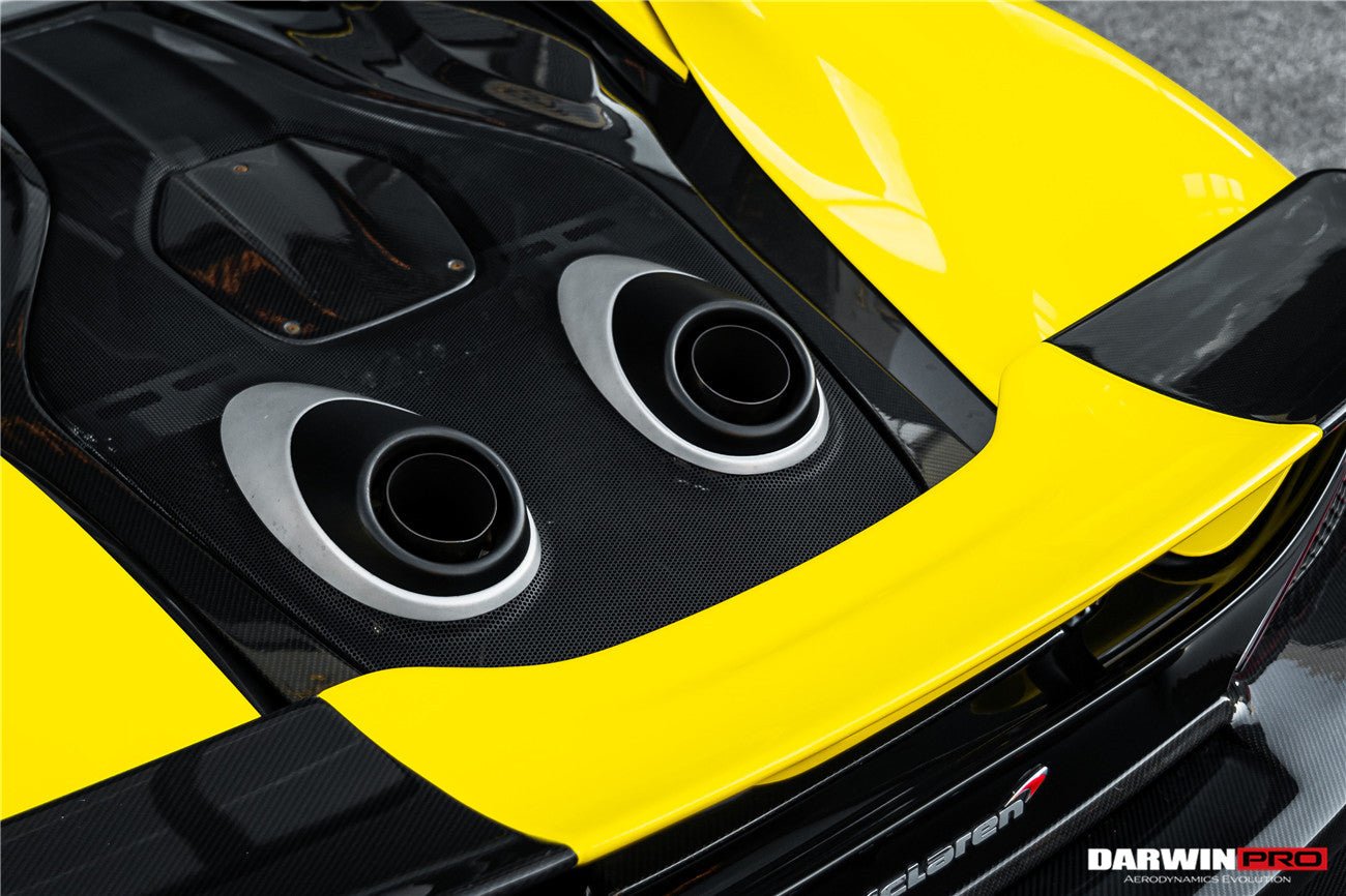 2015 - 2020 McLaren 540C & 570S & 570GT 600LT-Style Partial Carbon Fiber Rear Bumper with Diffuser and Trunk Spoiler and Engine Trunk and Exhaust