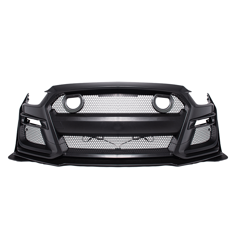 Ford Mustang S550 GT500 Style Primed Black Front Bumper Kit with LED Grille 2015-2017