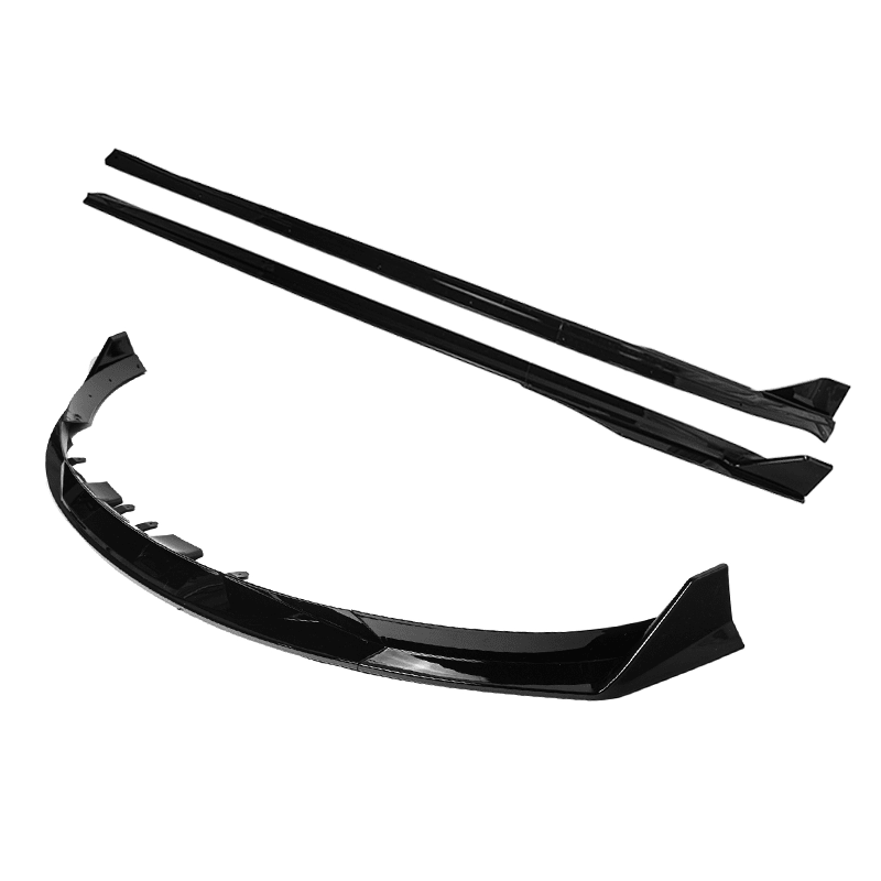 Tesla Model 3 Track Style Gloss Black Front Lip Splitter and Side Skirts Kit 2017-2023