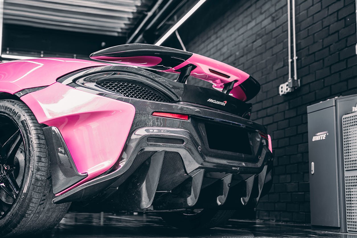 2015 - 2020 McLaren 540C & 570S & 570GT 600LT-Style Partial Carbon Fiber Rear Bumper with Diffuser and Trunk Spoiler and Engine Trunk and Exhaust