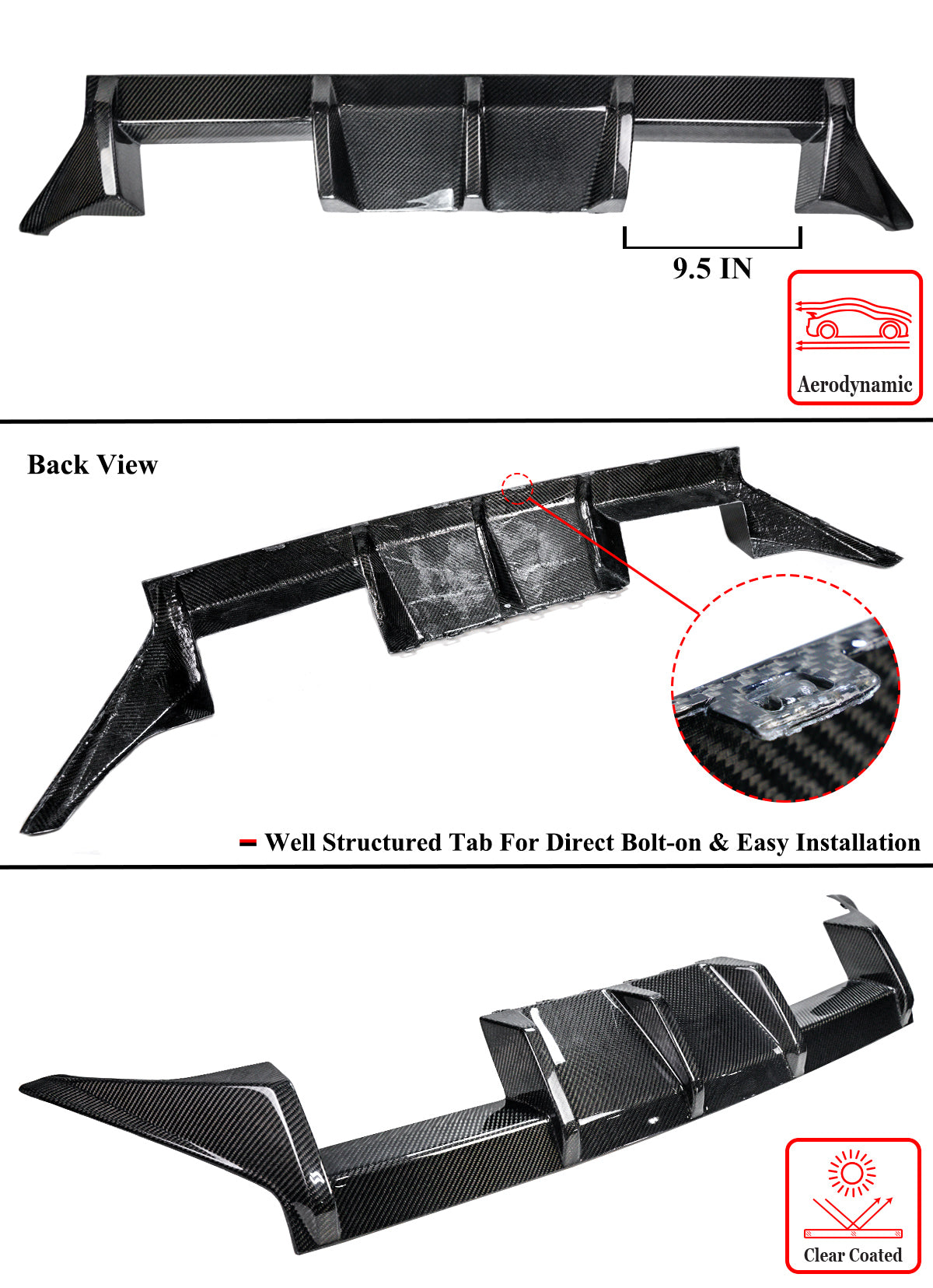 BMW G87 M2 MT Style 3 Fin Carbon Fiber Diffuser