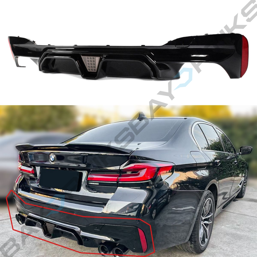 17-23 BMW G30 5 Series M5 Smoke lens LED Gloss Black Rear Diffuser