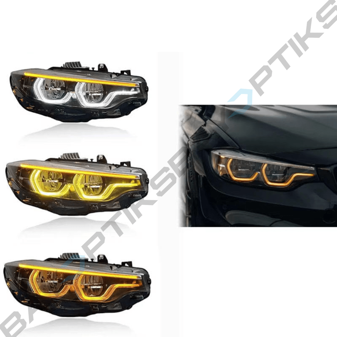 BMW F8X F80 M3 F82 M4 & F32 Coupe Ikon Style Tricolor CSL Yellow/White/Amber Headlights 2014 - 2020