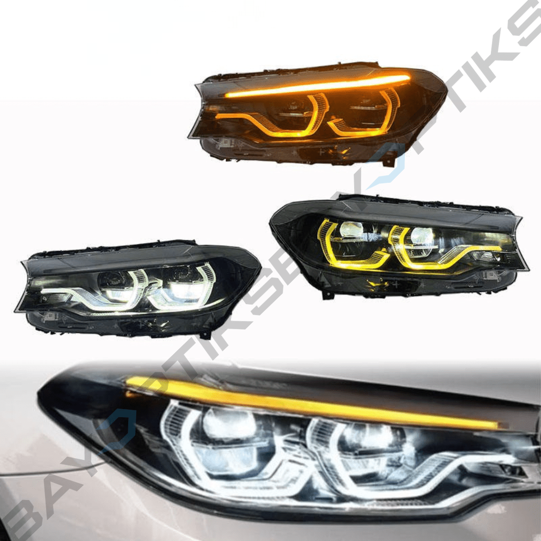 BMW 5 Series G30 OE Style Headlight Tri Color CSL Yellow/White/Amber Black Version 2018-2020