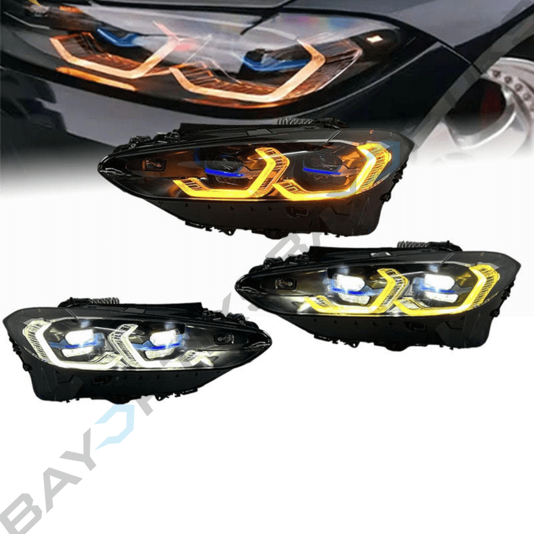 BMW G80 M3 G82 M4 G22 4 Series Laser Style Tri Color CSL Yellow/White/Amber Headlights 2021-Present