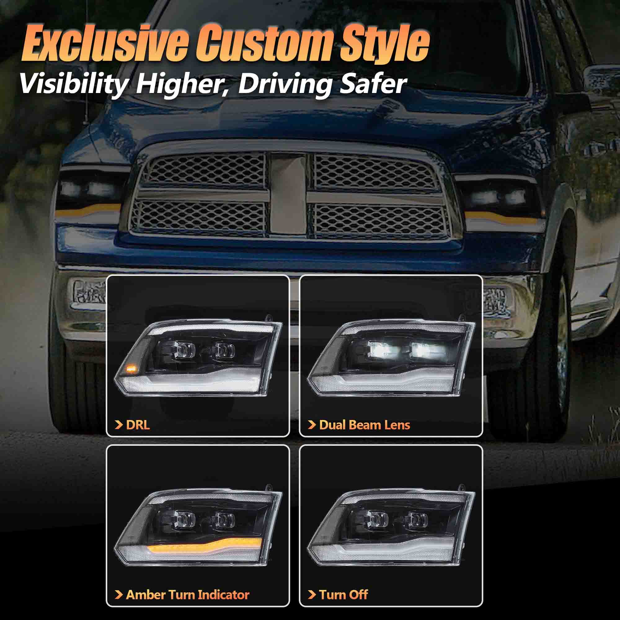 RAM 1500 2500 3500 LED Headlights 2009 - 2018