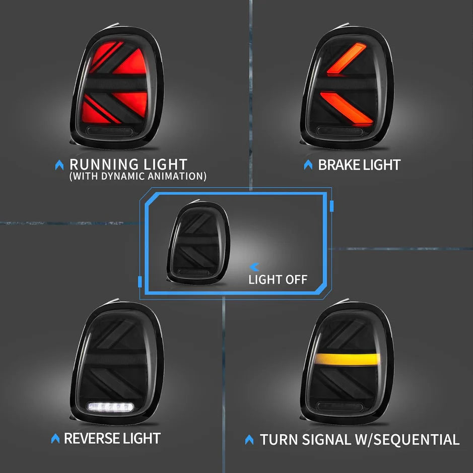 BMW Mini Cooper Hatch F55 F56 F57 Full LED Taillights Black Trim 2014 - 2019