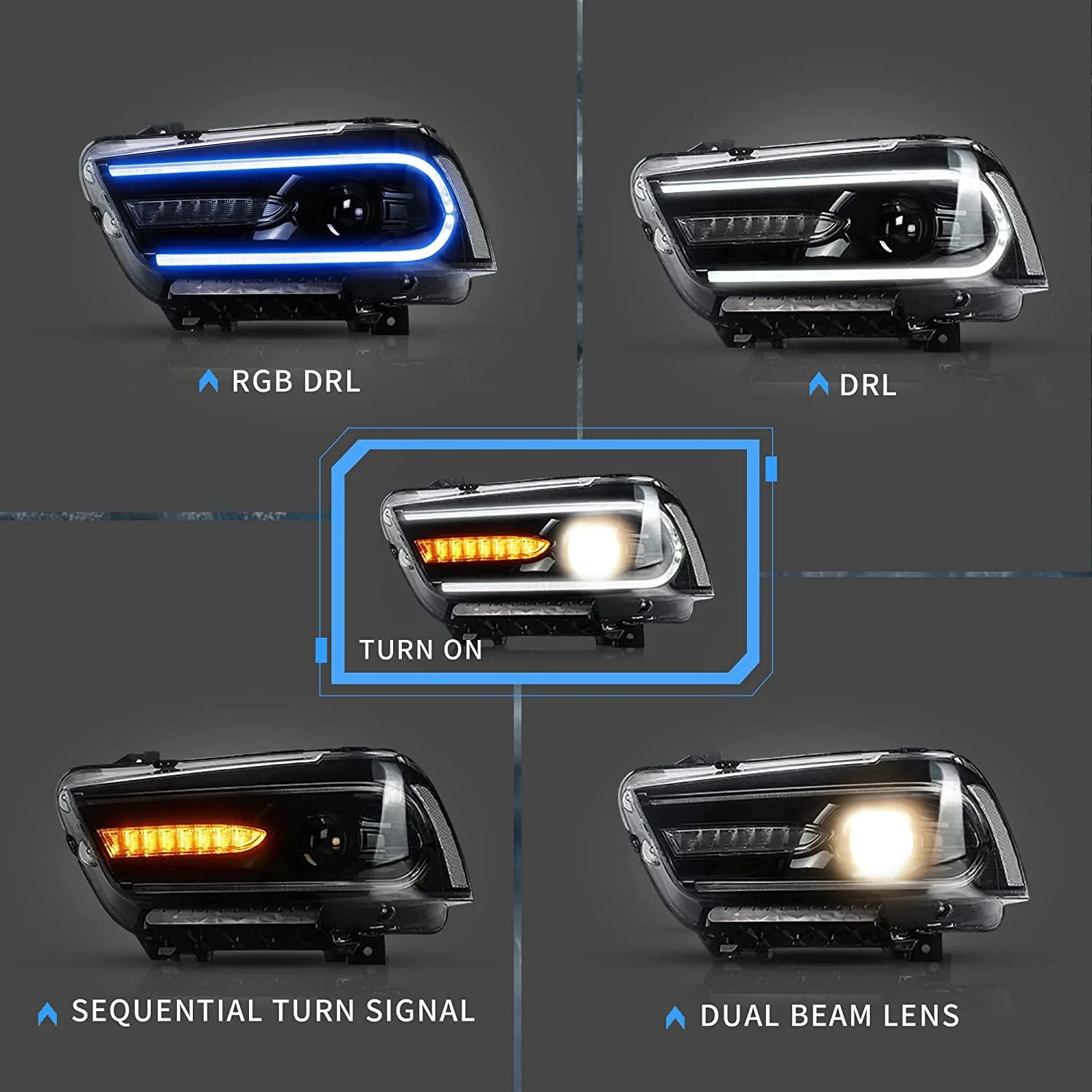 Dodge Charger LED White/RGB Headlights 2011 - 2014