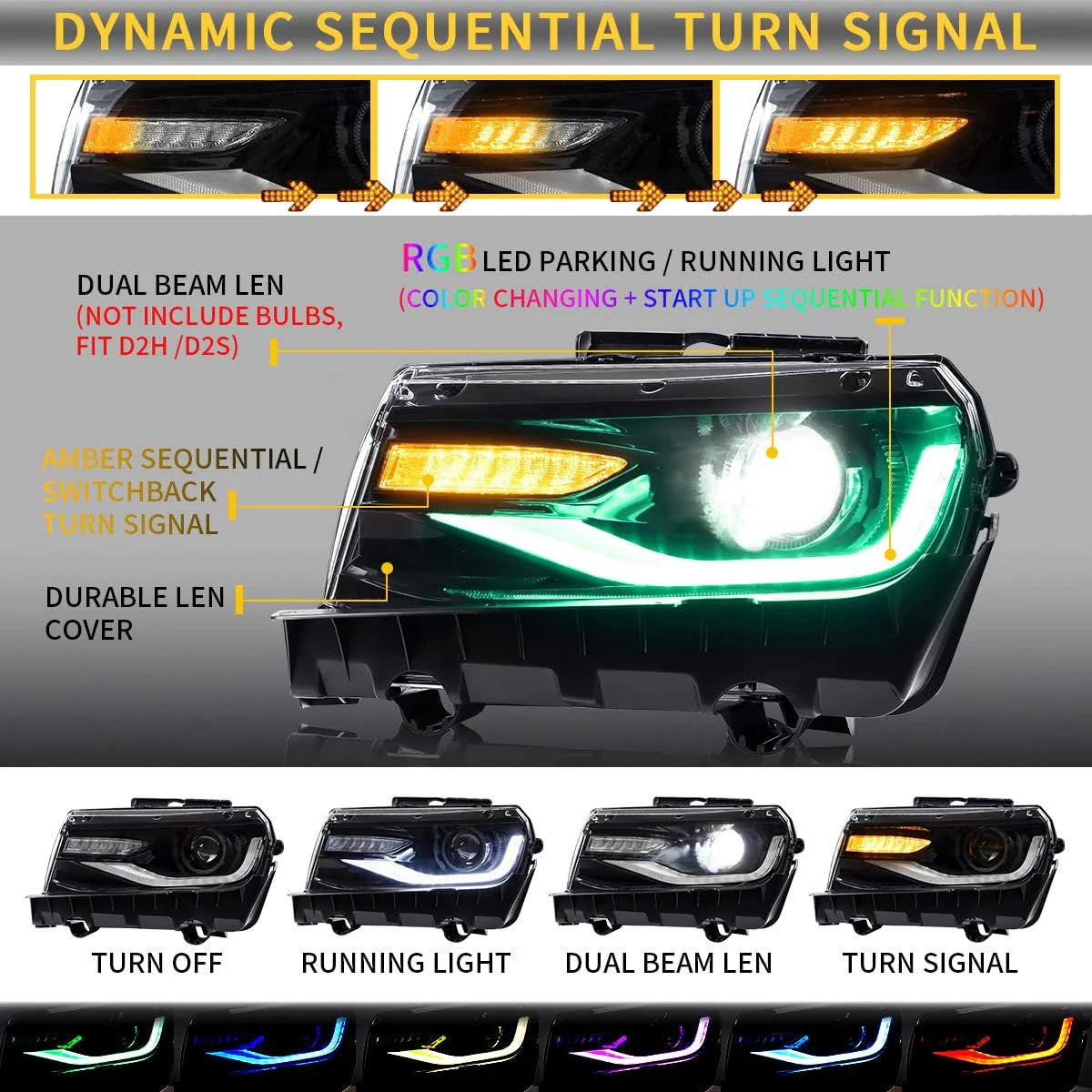 Chevrolet Camaro LED RGB/White Headlights 2014 - 2015