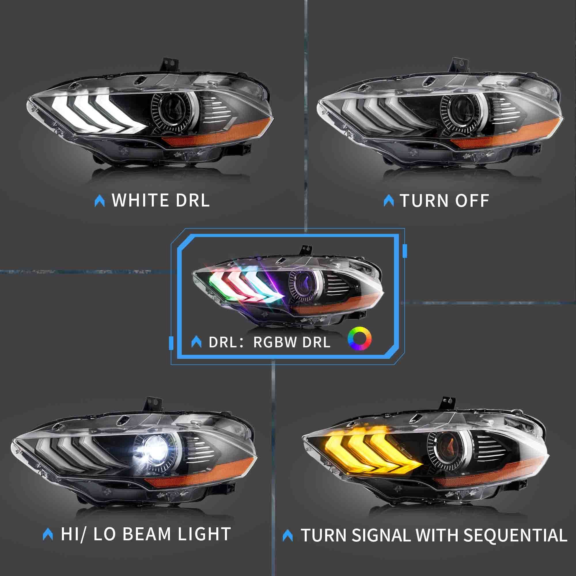 2018 - 2023 Ford Mustang (S550 Facelift) LED RGB Headlights