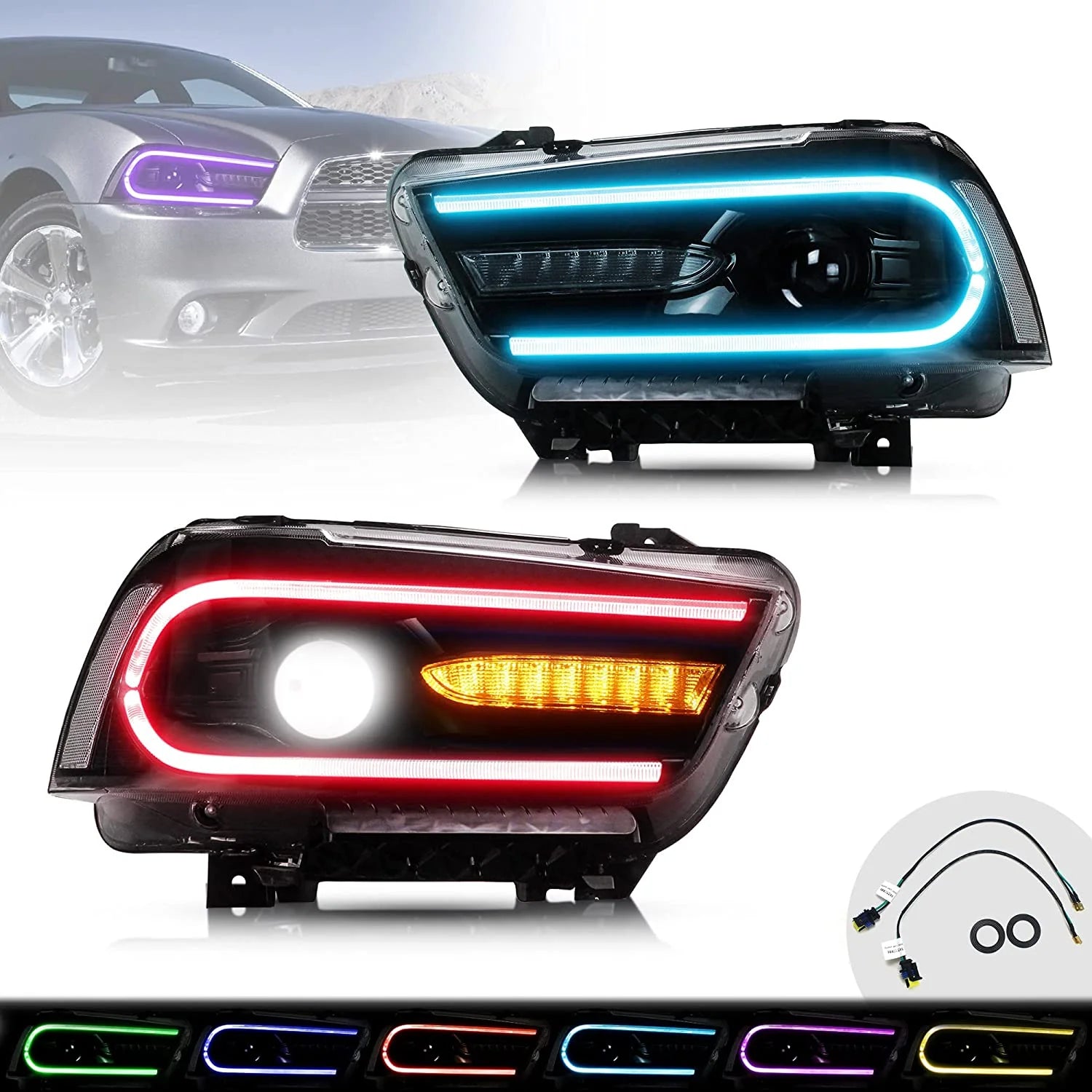 Dodge Charger LED White/RGB Headlights 2011 - 2014