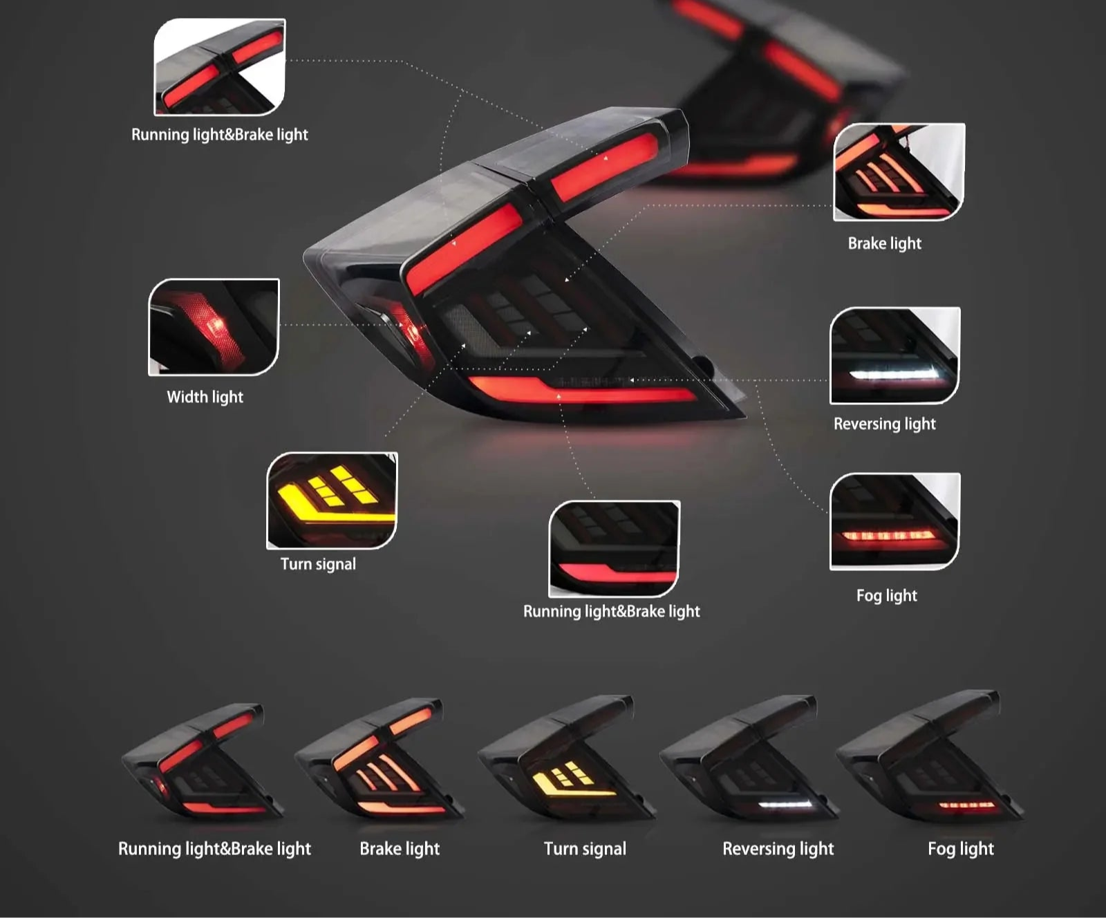 2016 - 2021 Honda Civic Hatchback(FK7) Type R(FK8) LED Taillights