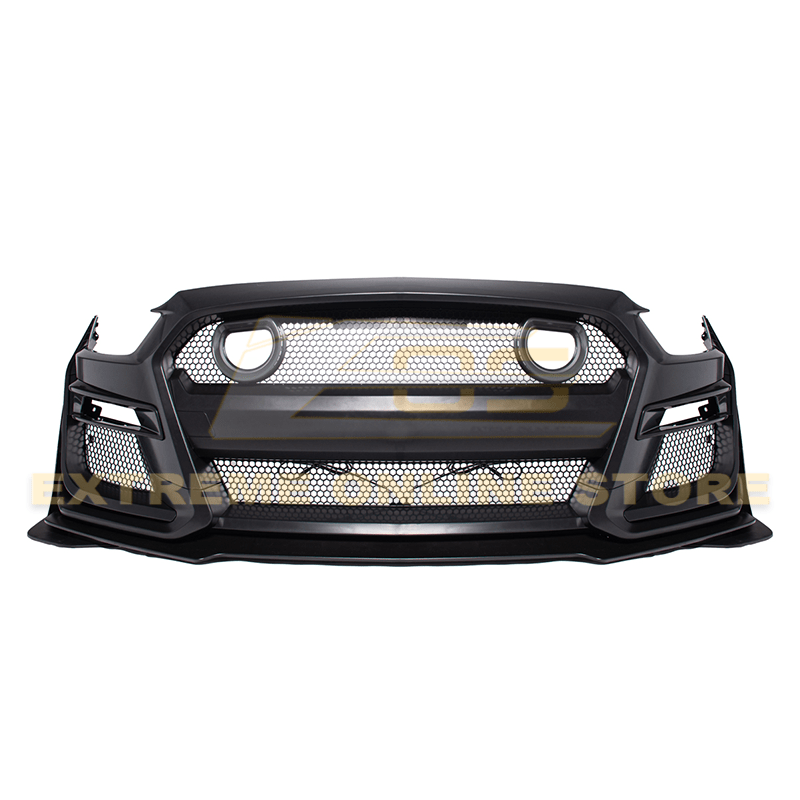 Ford Mustang S550 GT500 Style Primed Black Front Bumper Kit with LED Grille 2015-2017