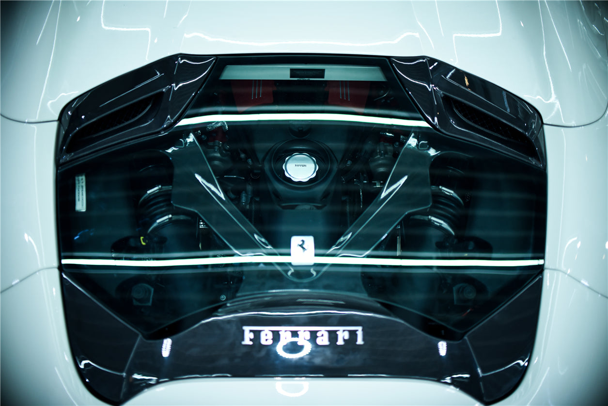 2015 - 2020 Ferrari 488 Spyder Dry Carbon Fiber Engine Hood With Glass