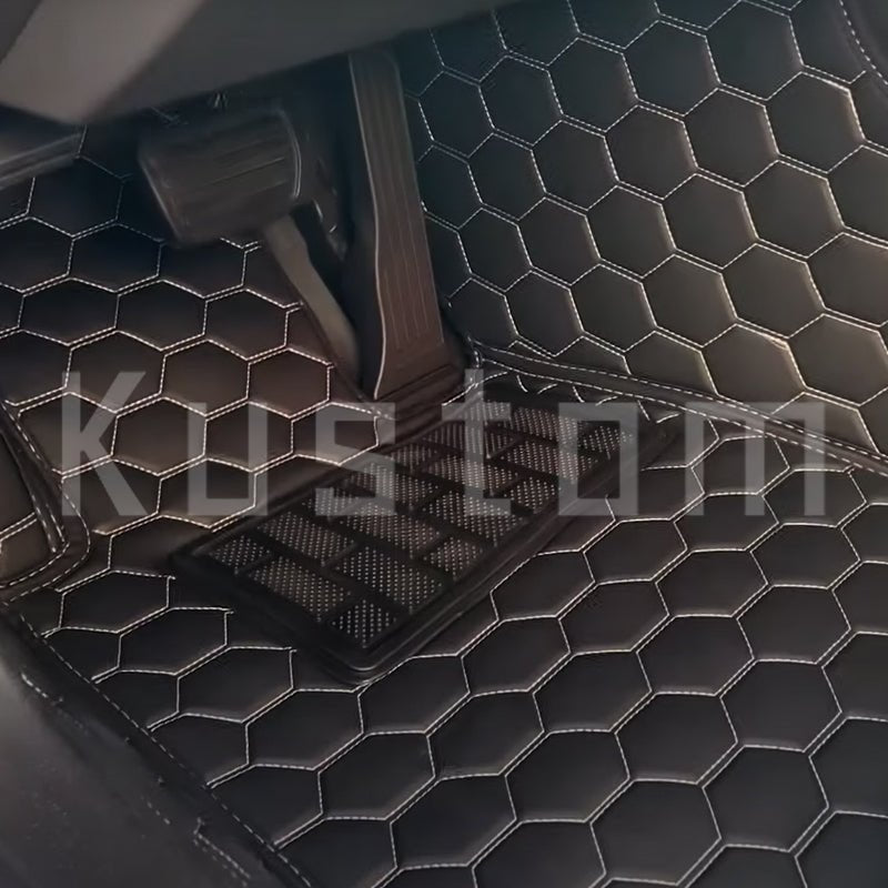 6th-gen-camaro-custom-honeycomb-leather-floor-mat-linersBlack W/ White Stitching