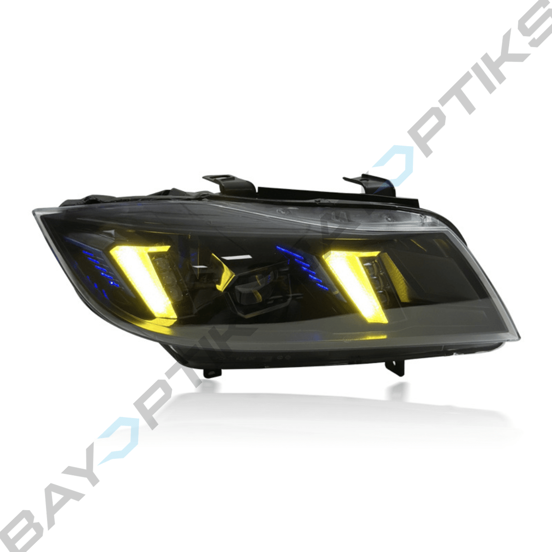 E90 3 Series Sedan Snake Eyes Style LED Headlights CSL Yellow/White 2005-2012