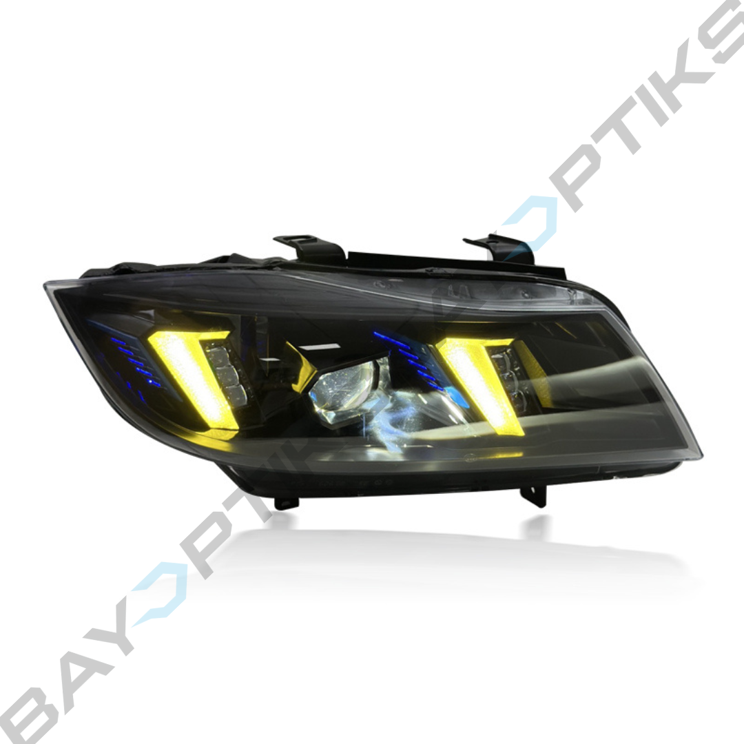 E90 3 Series Sedan Snake Eyes Style LED Headlights CSL Yellow/White 2005-2012