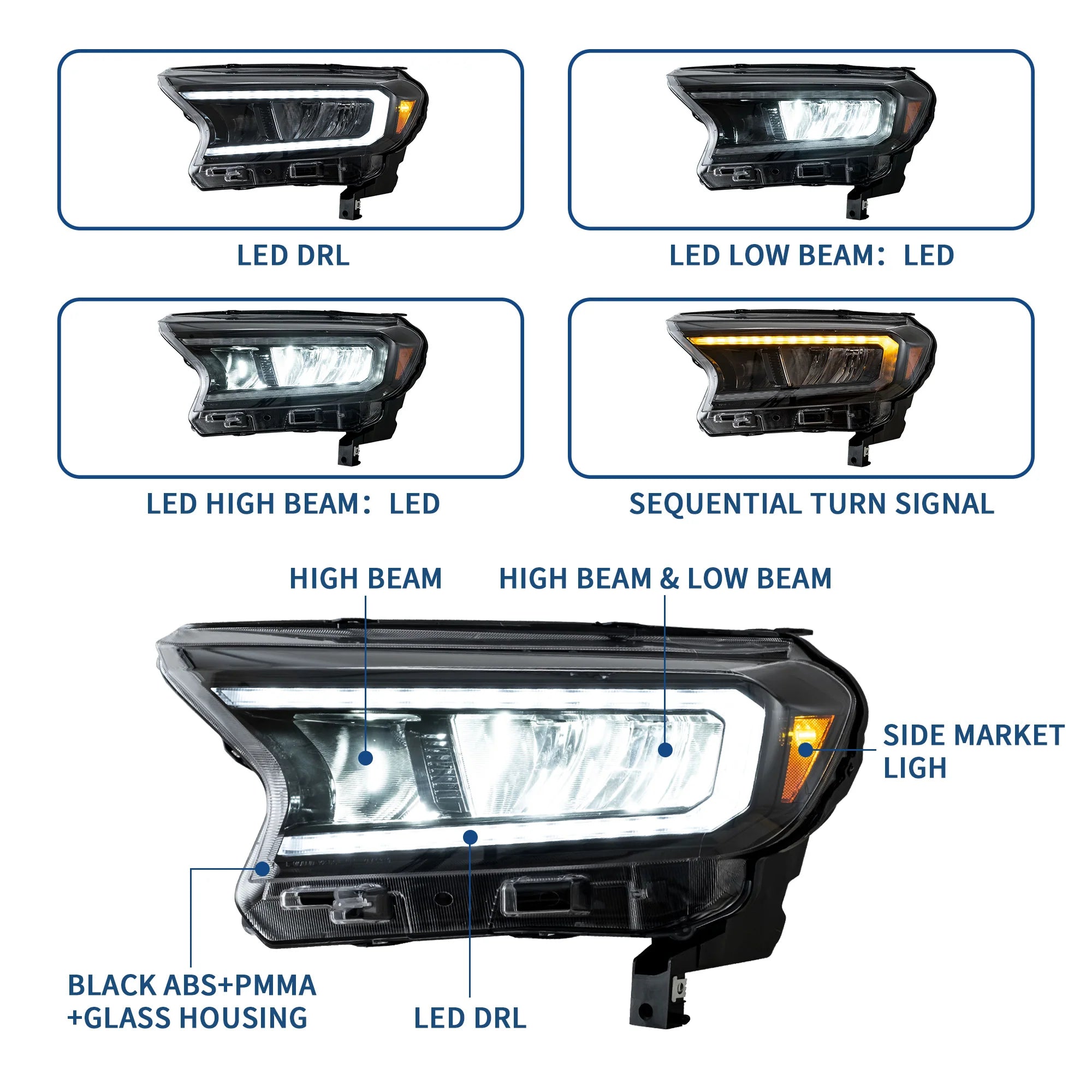 Ford Ranger [International Edition] Full LED Headlights 2015 - 2023