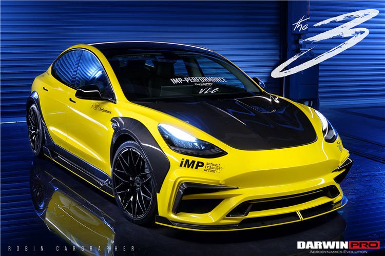 2017 - 2023 Tesla Model 3 IMP Performance Carbon Fiber Side Skirts With Under Board