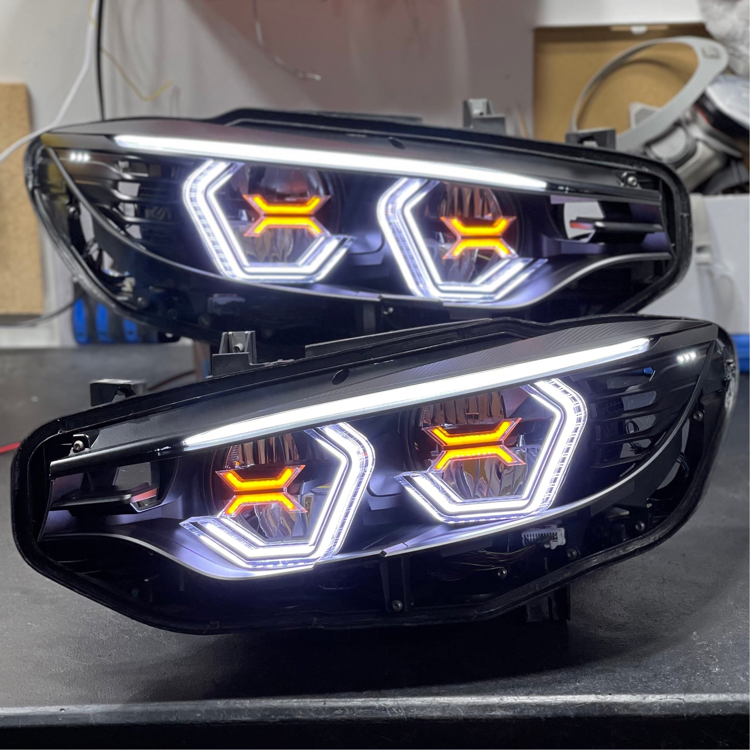 PRE-BUILT F8X F80 M3 F82 F83 M4 F32 F36 Vision Concept Headlights With Amber Concept X (2015 - 2017 LED Headlights Only)